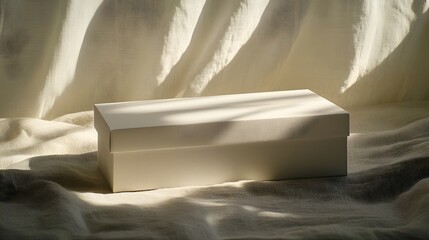 Wall Mural - White Gift Box Rests On Soft Fabric Drapes