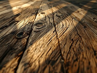 Poster - close-up view of a wooden surface with visible grain and texture. The wood appears to be old and weathered, with natural patterns and slightly curved shapes.