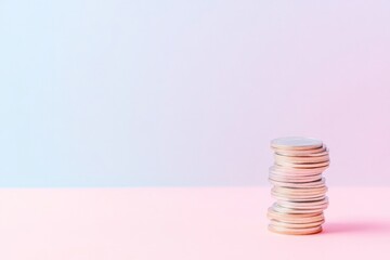 Aufkleber - Pastel-Hued Coin Stack with Abstract Financial Graphs - Modern Financial Minimalism