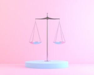 Poster - Surreal Justice Scales on Pastel Podium in Soft Pastel Tones