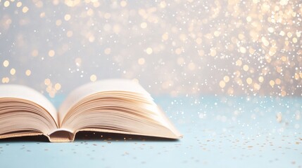 Poster - Golden Light on Open Book Symbol of Knowledge and Education in Dreamy, Inspirational