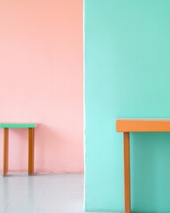 Poster - Serene Indian Classroom with Pastel Walls and Minimalist Study Desks