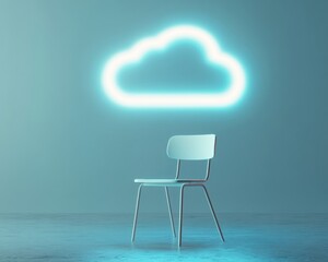 Aufkleber - Minimalist Modern Classroom with Neon Cloud Symbolizing Digital Learning