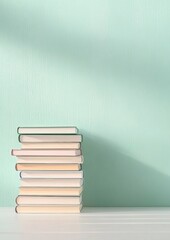 Aufkleber - Serene Stack of Books on Minimalist Table in Pastel Light