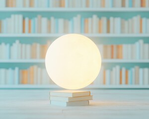 Poster - Glowing Orb on Books in Dreamlike Library Setting