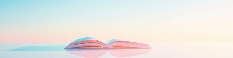 Aufkleber - Dreamlike Open Book in Minimalist Pastel Setting with Soft Reflections
