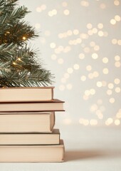 Poster - Cozy Holiday Setting with Books and Festive Bokeh Lights
