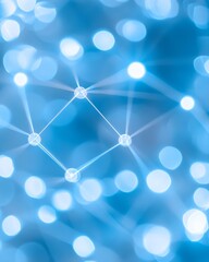 Fototapete - Glowing Blue Bokeh with Geometric Network Overlay for Digital Security Themes