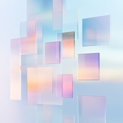 Canvas Print - Abstract Geometric Composition with Transparent Squares in Soft Pastel Tones