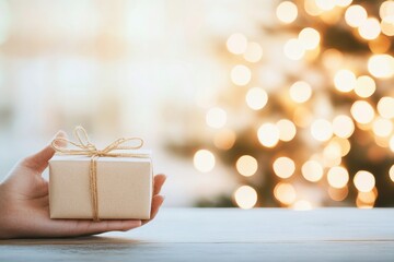 Poster - Blurred Warmth Hand Holding Gift Against Festive Lights