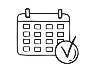 reminder and calendar doodle hand drawn icon. outline drawing reminder and calendar with a check mar