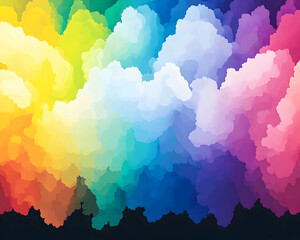 Rainbow cloud abstract background; vibrant, colorful digital art; website banner design. Generative AI