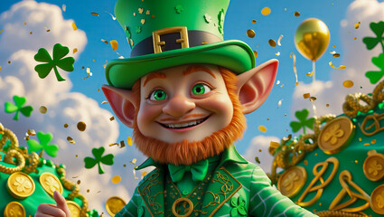 AI-generated image of a 3D animation-style leprechaun celebrating St. Patrick's Day 