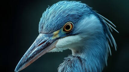 Wall Mural - A blue bird with a yellow beak and a red eye