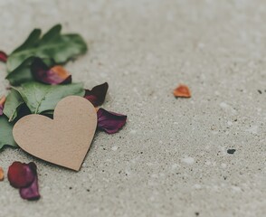 Wall Mural - A heart-shaped cutout surrounded by rose petals on a textured surface.