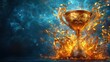 © Rogatnev - Golden trophy with fiery ribbons against a blue background