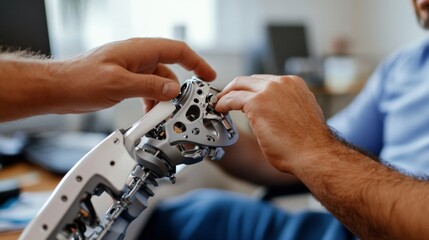 Poster - Robotic arm assembly process workshop technical procedure indoor close-up engineering innovation