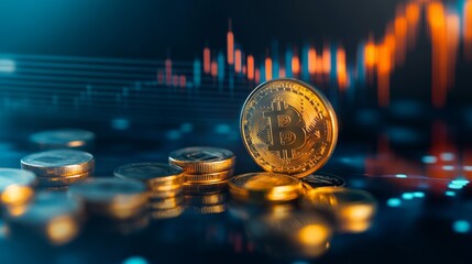 Poster - investing in cryptocurrency trends digital market financial data urban environment close-up view eco