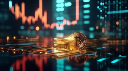 Poster - cryptocurrency market trends digital finance hub infographic insights urban environment close-up vie