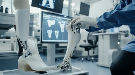 Poster - innovative prosthetic development medical laboratory engineering showcase modern facility close-up t