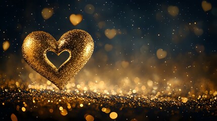 Wall Mural - Glittery black and gold Valentine theme with luxurious metallic accents, glowing heart outlines and sparkling starry effects for a classy romantic tone