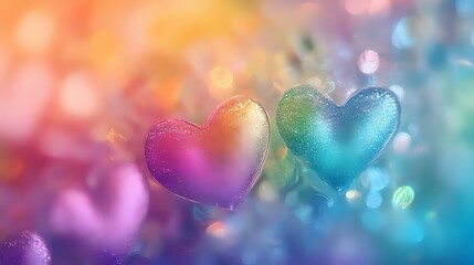Wall Mural - Soft pastel rainbow Valentine abstract with dreamy gradients, glowing hearts and subtle glitter effects, creating a whimsical romantic atmosphere