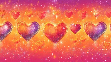 Wall Mural - Vibrant orange and pink Valentine background with fiery heart motifs, shimmering lights and radiant warmth symbolizing passionate love