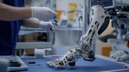 Poster - Innovative robotic prosthetic development laboratory technology industrial setting close-up engineering breakthrough