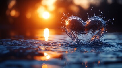 Canvas Print - Water heart splash at sunset.