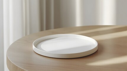 Wall Mural - White Round Dish on Wooden Tabletop