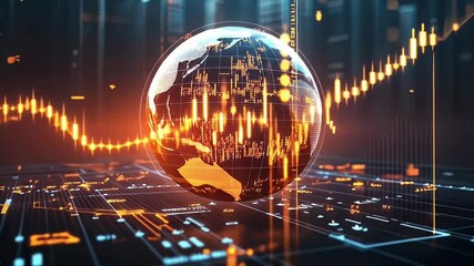 Poster - Exploring 3D Holographic Globe Unveiling Stock Market Data, Upward Trends, and Investment Opportunities in Digital Finance and Technology Analytics
