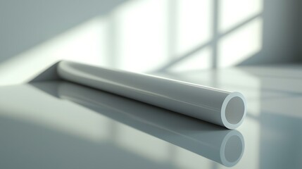 Wall Mural - White cylindrical tube rests on a reflective surface