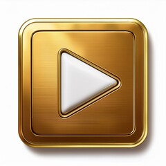 Wall Mural - golden shiny 3d youtube logo play button golden square white triangle yt social media icon front vie