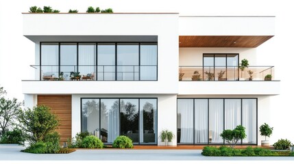 Wall Mural - Modern Two-Story House with Balcony and Large Windows