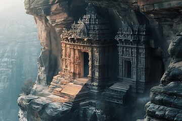 Ancient Cliffside Temple Architecture Majestically Perched