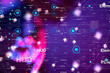Aufkleber - Neural network 3D illustration. Big data and cybersecurity