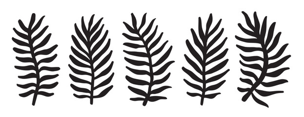 Wall Mural - exotic palm leaves silhouette doodle hand drawn set. grunge leaves collection. brush botanical tropi
