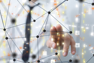 Poster - Neural network 3D illustration. Big data and cybersecurity