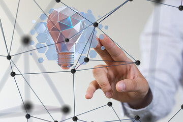 Poster - lamp idea holding in hand 3d