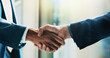 © peopleimages.com - Handshake, business people and thank you in office for welcome, introduction and opportunity for company. HR interview, shaking hands and gesture for recruitment goals, partnership or b2b contract