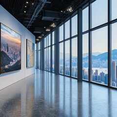 Poster - Contemporary artwork exhibition skyscraper office art gallery city view daytime inspiring environment