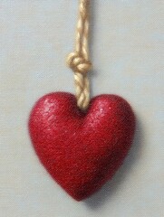 Wall Mural - A textured red heart hanging from a knot, symbolizing love and connection.