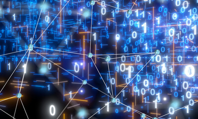 Aufkleber - Neural network 3D illustration. Big data and cybersecurity