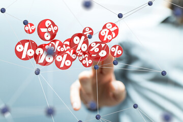 Poster -  touching sales icons with a as 3D rendering