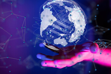 Leinwandbilder - world Global network. Blockchain. 3D illustration. Neural networks and artificial intelligence. Abstract