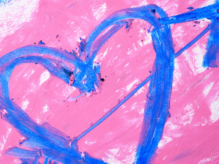 Poster - heart shape drawn with pink and blue crayon