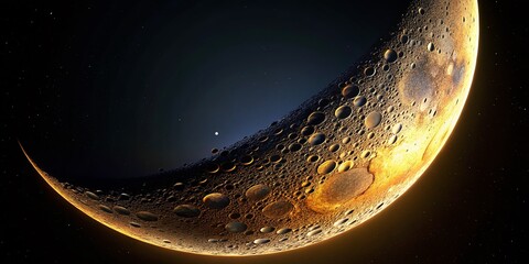 Close-Up Crescent Moon, Night Sky, Celestial, Cratered Lunar Surface, Astronomy Photography