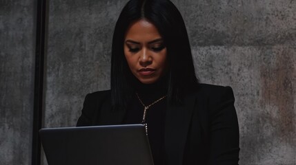 Wall Mural - Asian businesswoman working on laptop in office 