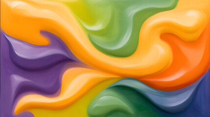 Aufkleber - A vibrant abstract composition featuring swirling colors of yellow, orange, green, and purple creating a dynamic visual flow.
