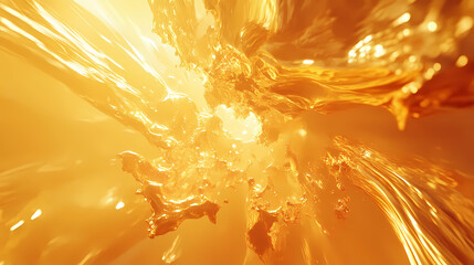 Poster - Brilliant golden light explosion sparkle abstract fluid motion glowing shimmering metallic effect with radiant reflective backdrop dynamic luminous luster filled energy burst. Auric. Illustration